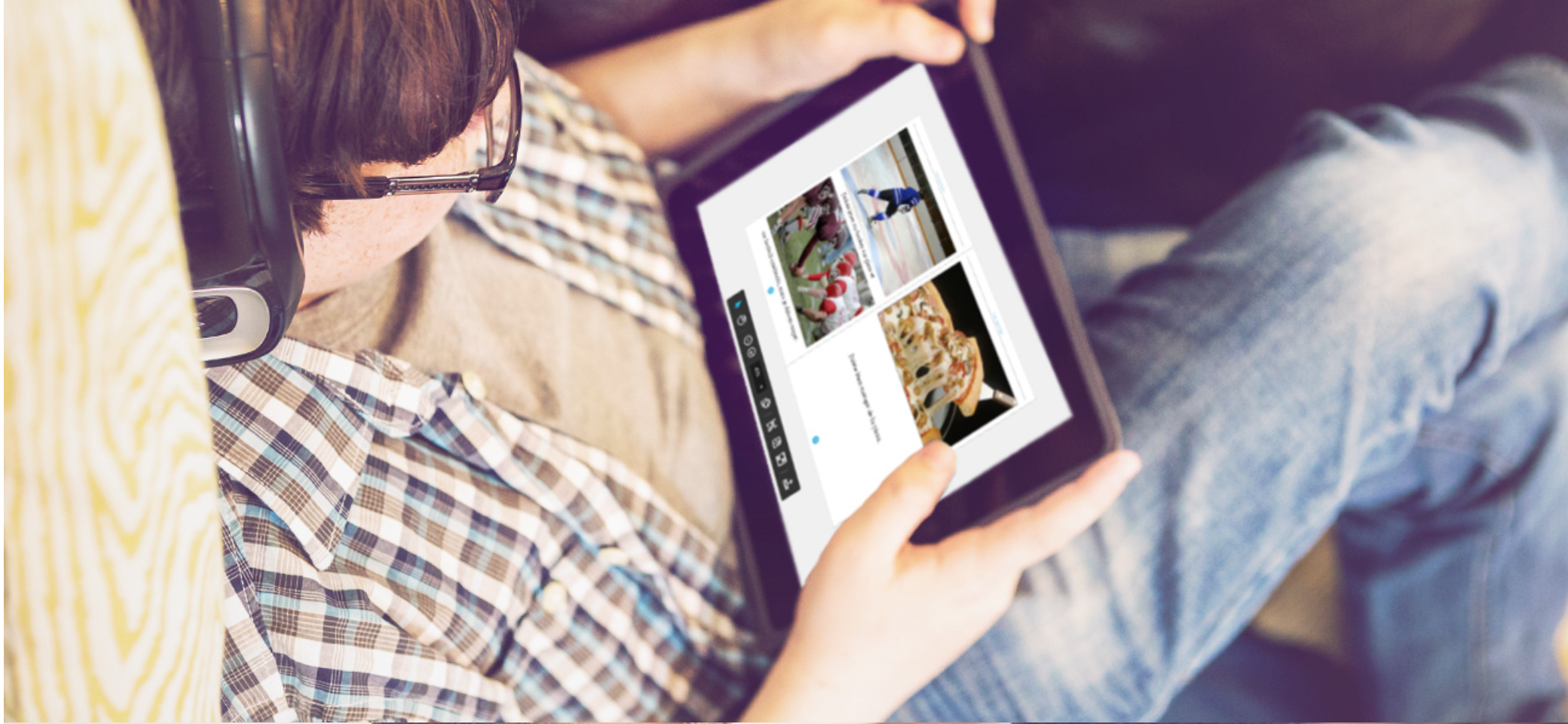 Student reading LinguaReaders on a tablet
